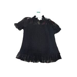 Lover Fire black sheer puffed short sleeve gather bodice stretch w/ sheer peplum